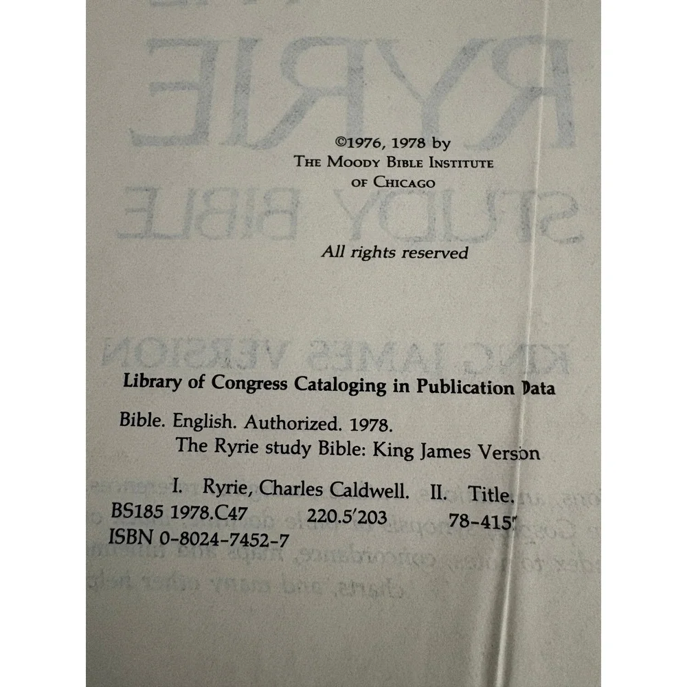 Moody Press Ryrie Study Bible KJV Brown Faux Leather 1978 Edition Hardcover